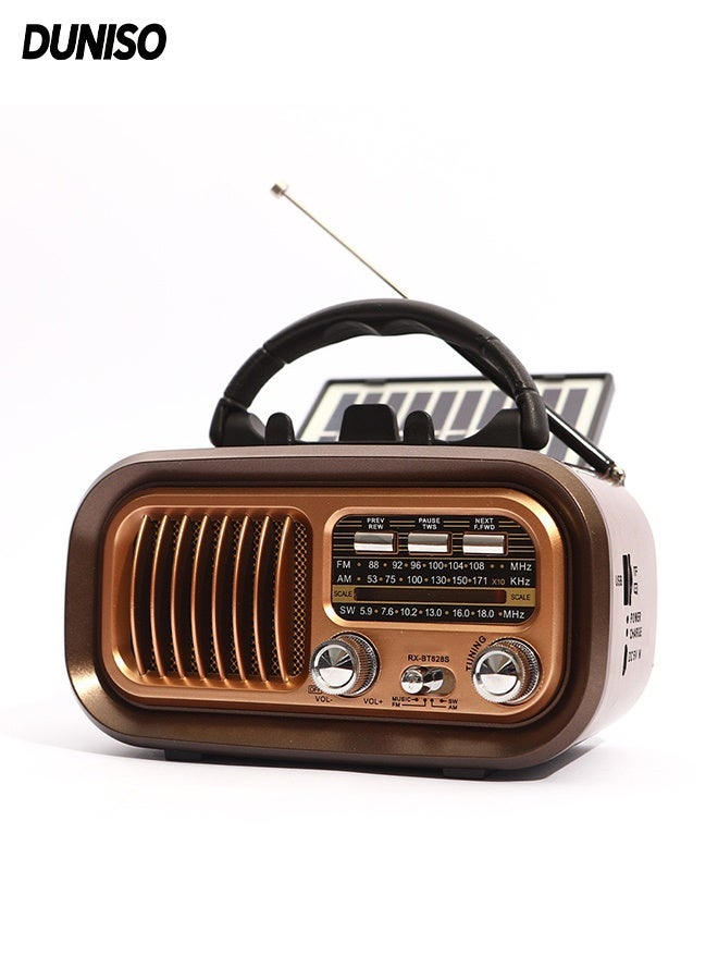 DUNISO Radio Speaker，Small Retro Vintage Radio with Bluetooth，Portable Transistor Radio AM FM SW，Best Sound,Excellent Reception，Support TF Card USB MP3 Player,USB or Solar Charging - Image 1