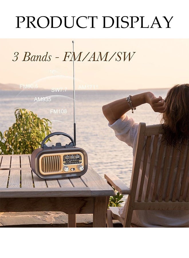 DUNISO Radio Speaker，Small Retro Vintage Radio with Bluetooth，Portable Transistor Radio AM FM SW，Best Sound,Excellent Reception，Support TF Card USB MP3 Player,USB or Solar Charging - Image 4
