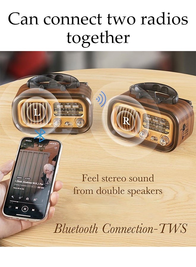 DUNISO Radio Speaker，Small Retro Vintage Radio with Bluetooth，Portable Transistor Radio AM FM SW，Best Sound,Excellent Reception，Support TF Card USB MP3 Player,USB or Solar Charging - Image 5