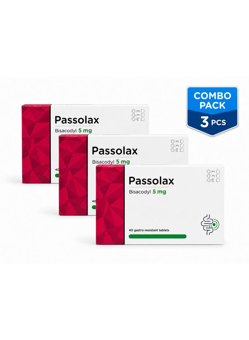 Passolax Bisacodyl 5mg 3PCS – 40 Gastro-Resistant Tablets | Constipation Relief Laxative Tablets