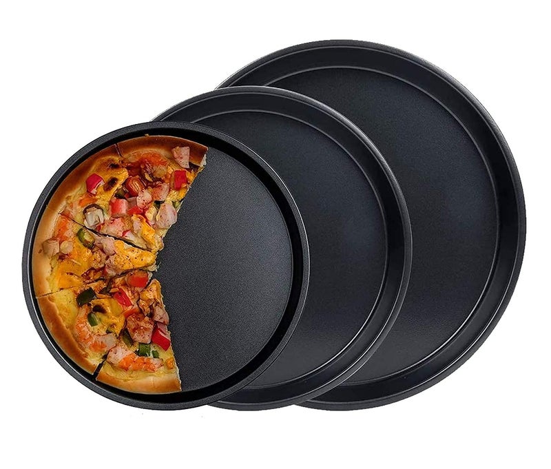 BAKING SET BAKING SET 3Pcs Carbon Steel Pizza Tray for Microwave Oven Non Stick Baking Pizza Pan - Set of 3 - Black - (20 cm - 23 cm - 25 cm) - Image 1