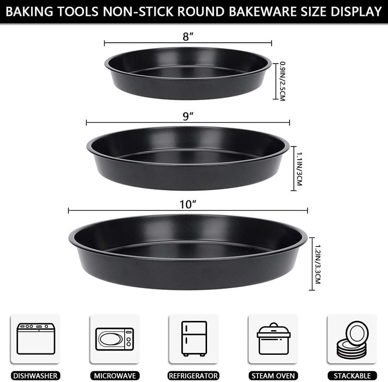 BAKING SET BAKING SET 3Pcs Carbon Steel Pizza Tray for Microwave Oven Non Stick Baking Pizza Pan - Set of 3 - Black - (20 cm - 23 cm - 25 cm) - Image 5