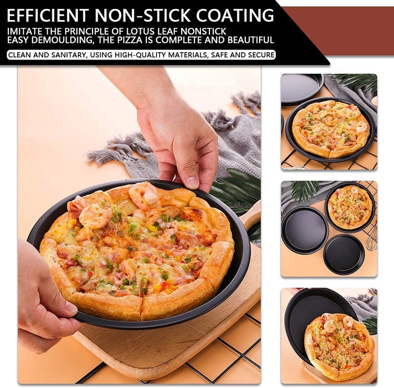 BAKING SET BAKING SET 3Pcs Carbon Steel Pizza Tray for Microwave Oven Non Stick Baking Pizza Pan - Set of 3 - Black - (20 cm - 23 cm - 25 cm) - Image 4