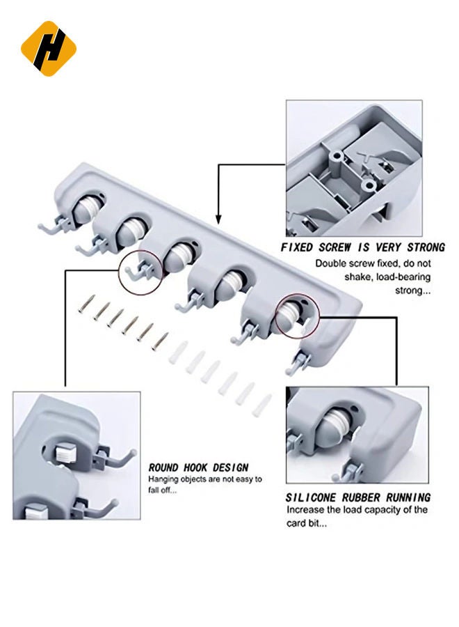 HuHa Mop And Broom Tool Holder Organizer, T56 Multipurpose Wall Mounted Non Slide Storage Hooks Racks And Towels, Keys, Tools Hanger Include Screws For Indoor, Kitchen Garden, Bathroom And Garage  - Image 2