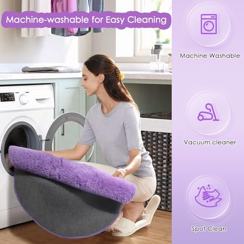Amdrebio Purple Round Rugs 4Ft for Girls Bedroom Decor Aesthetic, Fluffy Fuzzy Circle Area Rugs for Kids Room, Soft Cute Furry Plush Shaggy Throw Lavender Carpet for Living Room, Baby Nursery, Dorm - Image 3