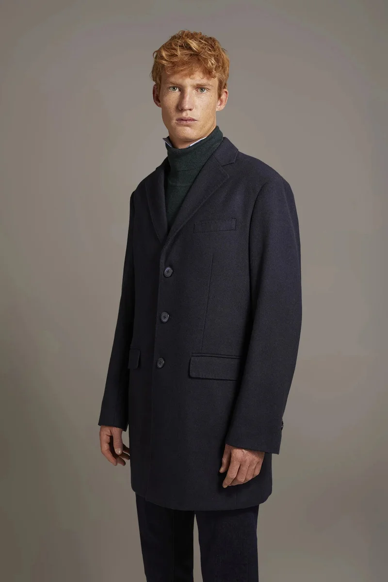 Classic single-breasted coat wool blend - Blue