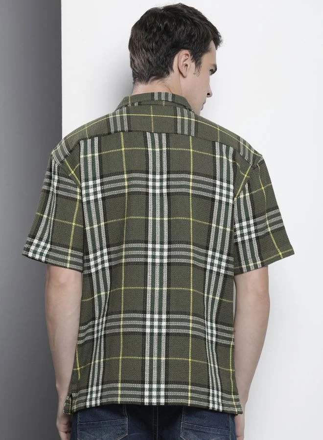 The Indian Garage Co Men Relaxed Fit Checkered Half Sleeves Cuban Collar Resort Wear Shirt