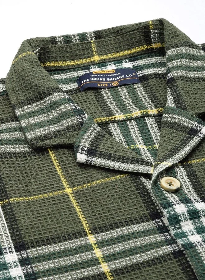 The Indian Garage Co Men Relaxed Fit Checkered Half Sleeves Cuban Collar Resort Wear Shirt