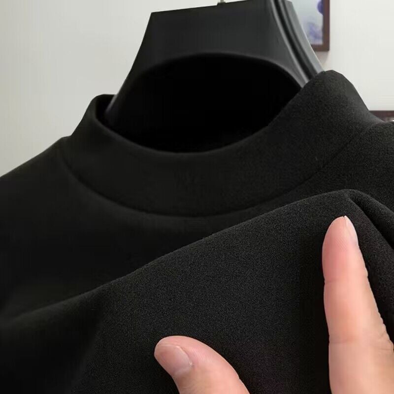 Double-Sided Velvet Base Shirt Men'S Half-High Collar Long-Sleeved T-Shirt Men'S Fleece-Lined Thickened Inner Wear Constant Temperature Thickened Warm - Image 2