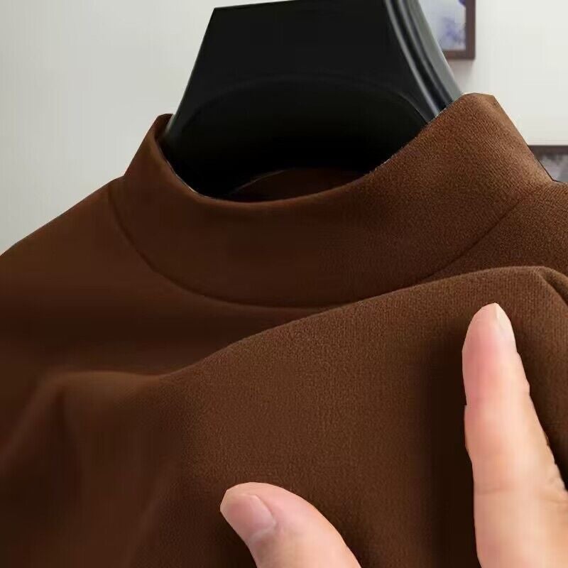 Double-Sided Velvet Base Shirt Men'S Half-High Collar Long-Sleeved T-Shirt Men'S Fleece-Lined Thickened Inner Wear Constant Temperature Thickened Warm - Image 1