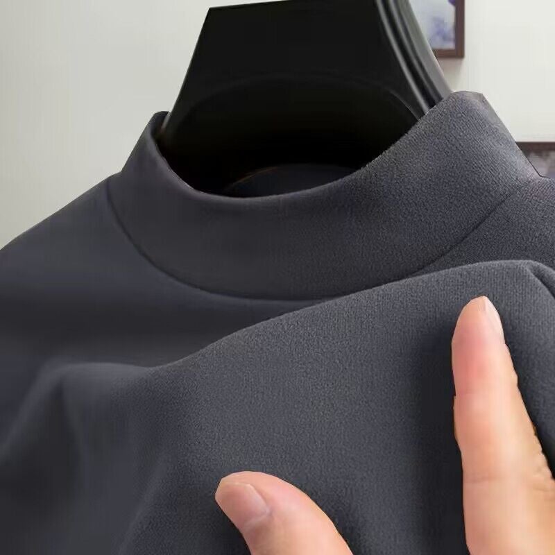 Double-Sided Velvet Base Shirt Men'S Half-High Collar Long-Sleeved T-Shirt Men'S Fleece-Lined Thickened Inner Wear Constant Temperature Thickened Warm - Image 3