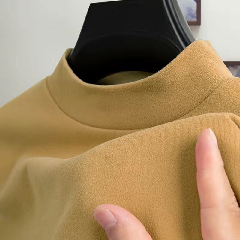 Double-Sided Velvet Base Shirt Men'S Half-High Collar Long-Sleeved T-Shirt Men'S Fleece-Lined Thickened Inner Wear Constant Temperature Thickened Warm - Image 4