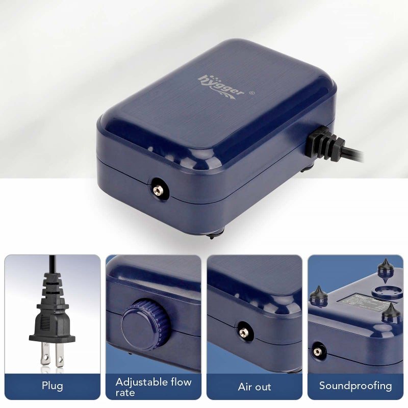 hygger Aquarium Air Pump, Adjustable Oxygen Pump, Silent Powerful Aerator Pump 2W/3W/4.5W/6W/ 1 Air Outlets Ultra for Up to 50 Gallon Tank (3W) with Accessories - Image 4