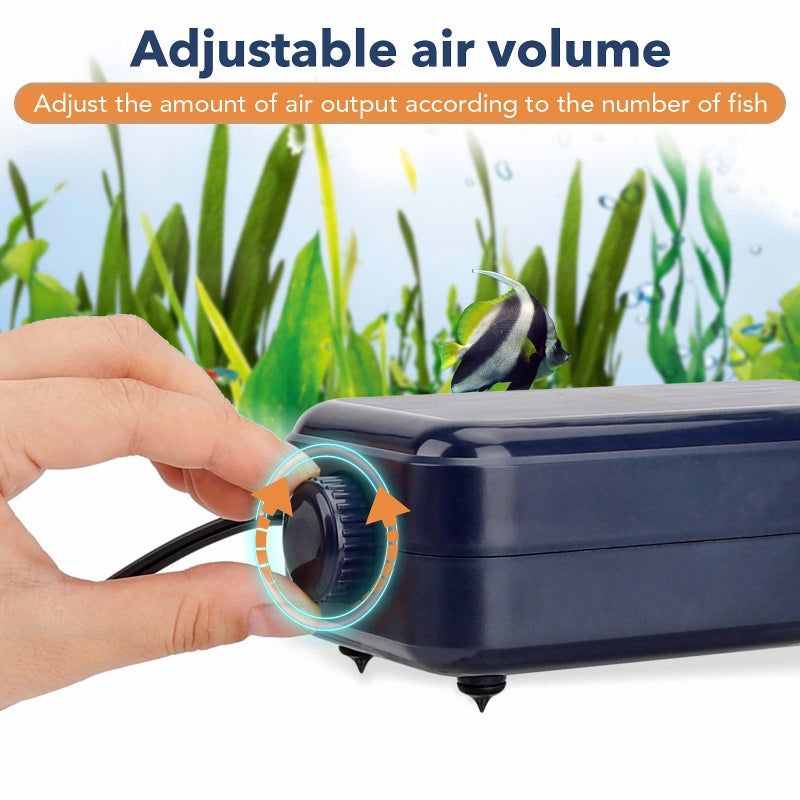 hygger Aquarium Air Pump, Adjustable Oxygen Pump, Silent Powerful Aerator Pump 2W/3W/4.5W/6W/ 1 Air Outlets Ultra for Up to 50 Gallon Tank (3W) with Accessories - Image 2