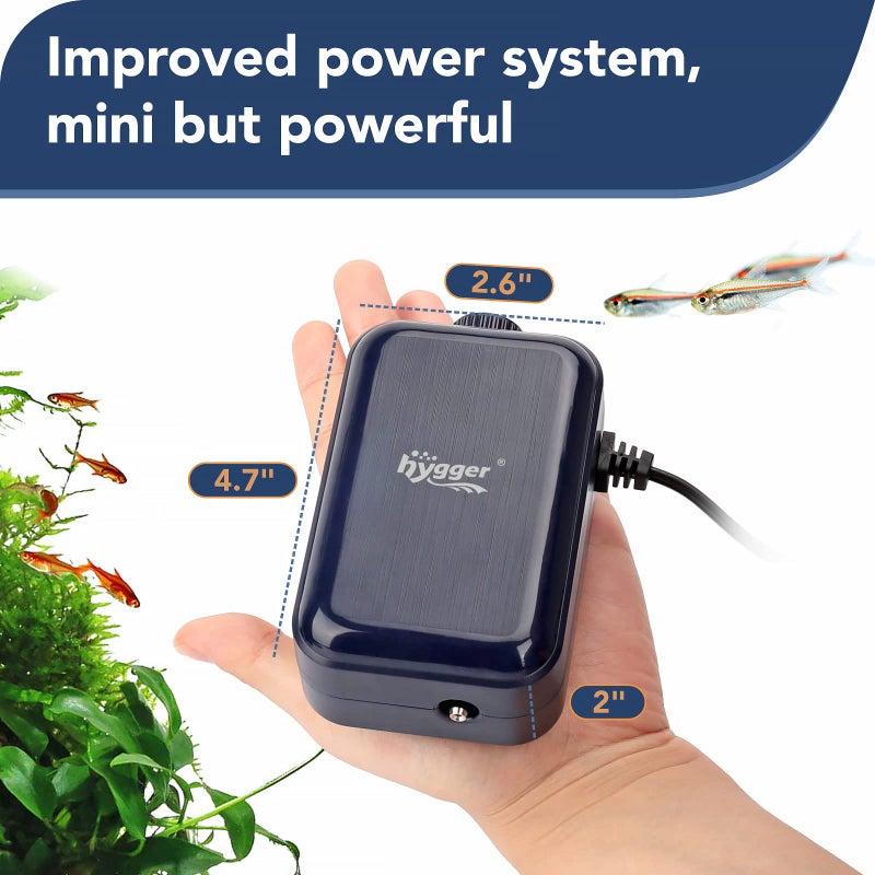 hygger Aquarium Air Pump, Adjustable Oxygen Pump, Silent Powerful Aerator Pump 2W/3W/4.5W/6W/ 1 Air Outlets Ultra for Up to 50 Gallon Tank (3W) with Accessories - Image 3
