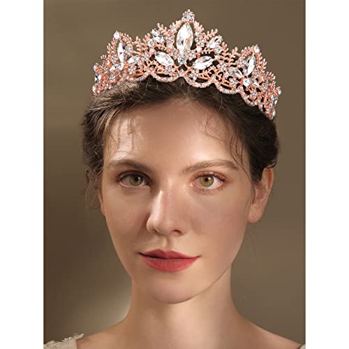 Exacoo Rose Gold Tiara Wedding Tiaras and Crowns for Women Rhinestone Queen Tiara for Women Princess Crown Birthday Tiara Headbands for Wedding Prom Bridal Party Halloween Costume Christmas - Image 3
