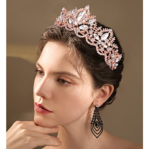 Exacoo Rose Gold Tiara Wedding Tiaras and Crowns for Women Rhinestone Queen Tiara for Women Princess Crown Birthday Tiara Headbands for Wedding Prom Bridal Party Halloween Costume Christmas - Image 4