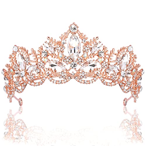 Exacoo Rose Gold Tiara Wedding Tiaras and Crowns for Women Rhinestone Queen Tiara for Women Princess Crown Birthday Tiara Headbands for Wedding Prom Bridal Party Halloween Costume Christmas - Image 1