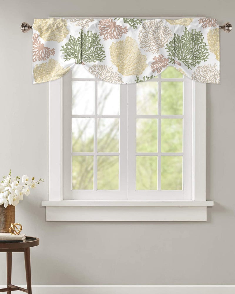LooPoP Tie Up Valance for Windows Nautical Coastal Ocean Coral Curtains Valances Rod Pocket Valance Window Treatments Beach Themed Yellow Green Balloon Curtains for Kitchen Living Room Bedroom Bathroom 42x12 - Image 2