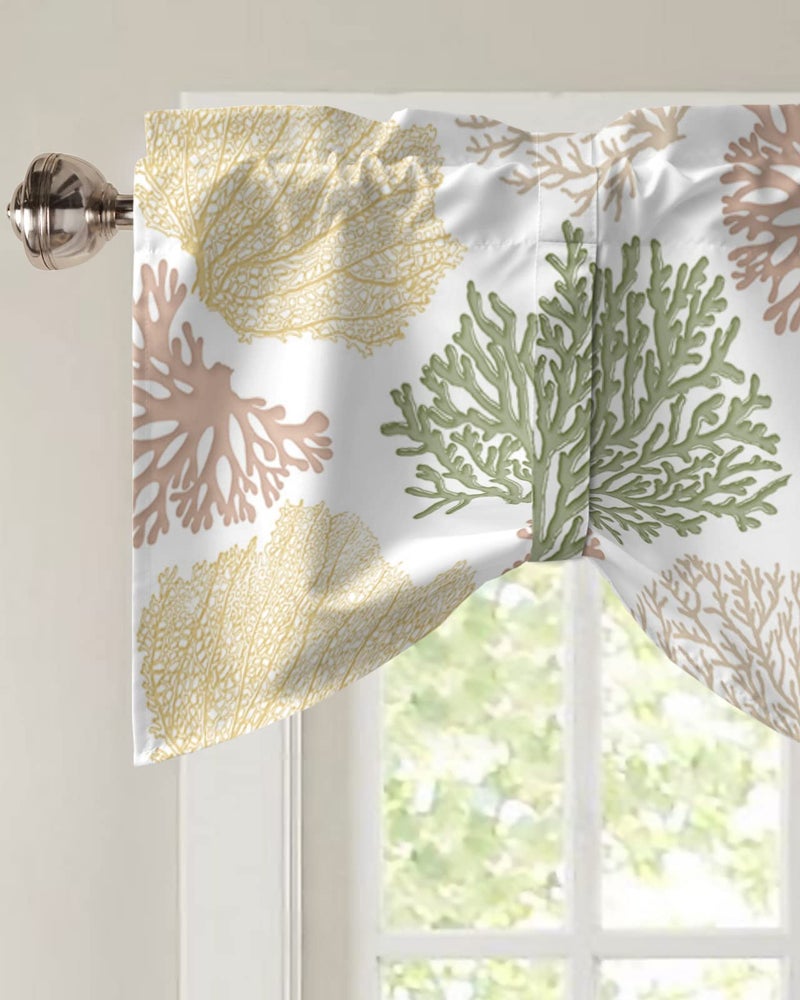 LooPoP Tie Up Valance for Windows Nautical Coastal Ocean Coral Curtains Valances Rod Pocket Valance Window Treatments Beach Themed Yellow Green Balloon Curtains for Kitchen Living Room Bedroom Bathroom 42x12 - Image 3