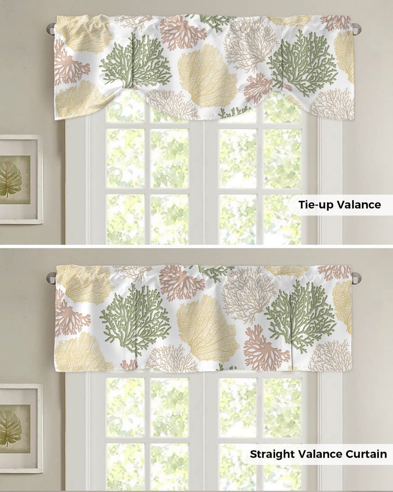 LooPoP Tie Up Valance for Windows Nautical Coastal Ocean Coral Curtains Valances Rod Pocket Valance Window Treatments Beach Themed Yellow Green Balloon Curtains for Kitchen Living Room Bedroom Bathroom 42x12 - Image 5