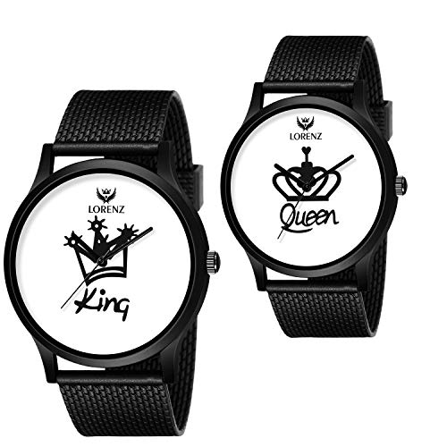 LORENZ Analogue Men's & Women's Watch (White Dial Black Colored Strap) (Pack of 2) - Image 1