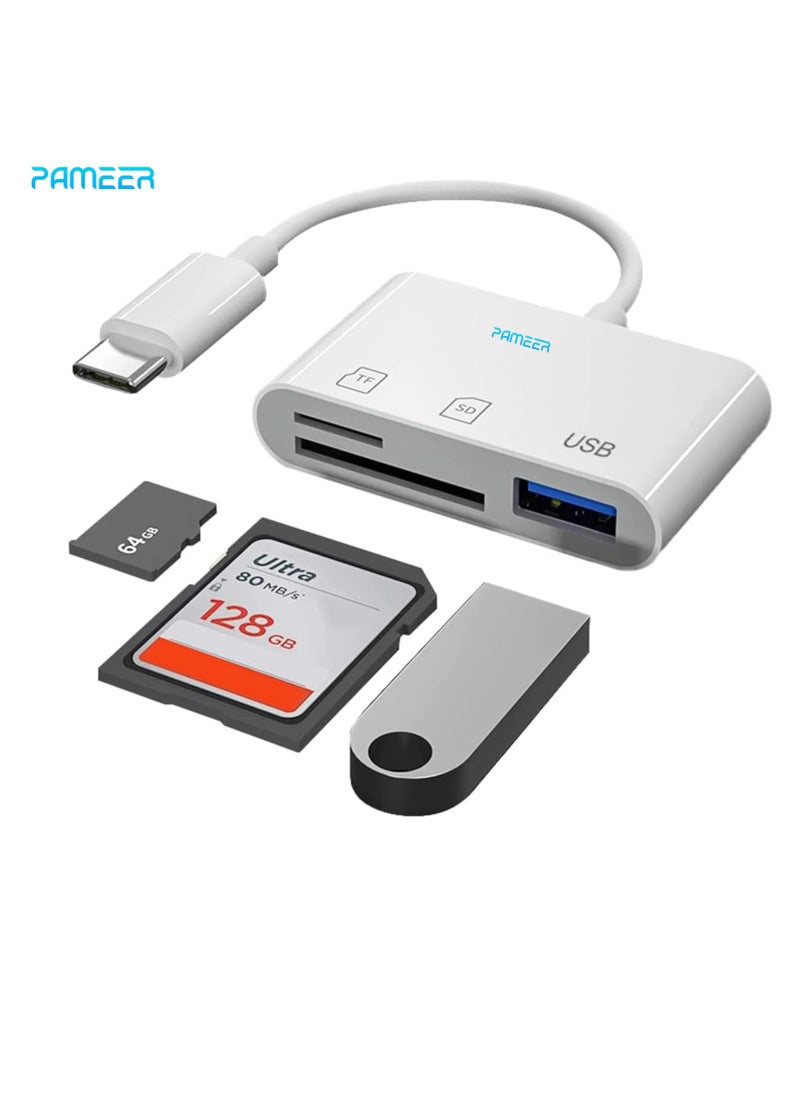 PAMEER - 3-in-1 USB C To Micro SD Card Reader, SD TF Memory Card Reader Adapter Compatible with iPad Pro, MacBook Pro/Air, Chromebook, USB Camera Card Reader Adapter For Samsung, Google Pixel with OTG Adapter - Image 1