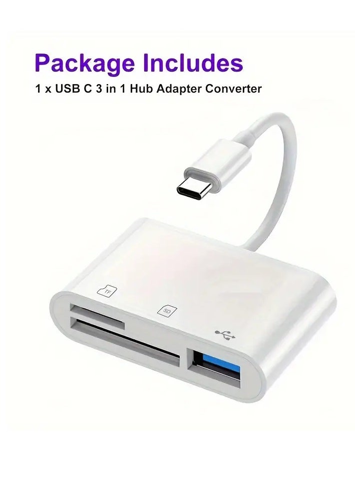 PAMEER - 3-in-1 USB C To Micro SD Card Reader, SD TF Memory Card Reader Adapter Compatible with iPad Pro, MacBook Pro/Air, Chromebook, USB Camera Card Reader Adapter For Samsung, Google Pixel with OTG Adapter - Image 1