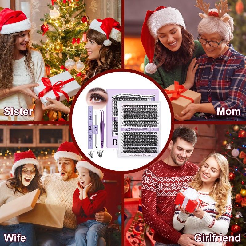 B&qaugen DIY Lash Extension Kit 280pcs Individual Lashes Cluster D Curl Eyelash Extension Kit Lash Clusters with Lash Bond and Seal and Lash Applicator Tool for Self Application (KIT,30D+40D-9-16MIX) - Image 2