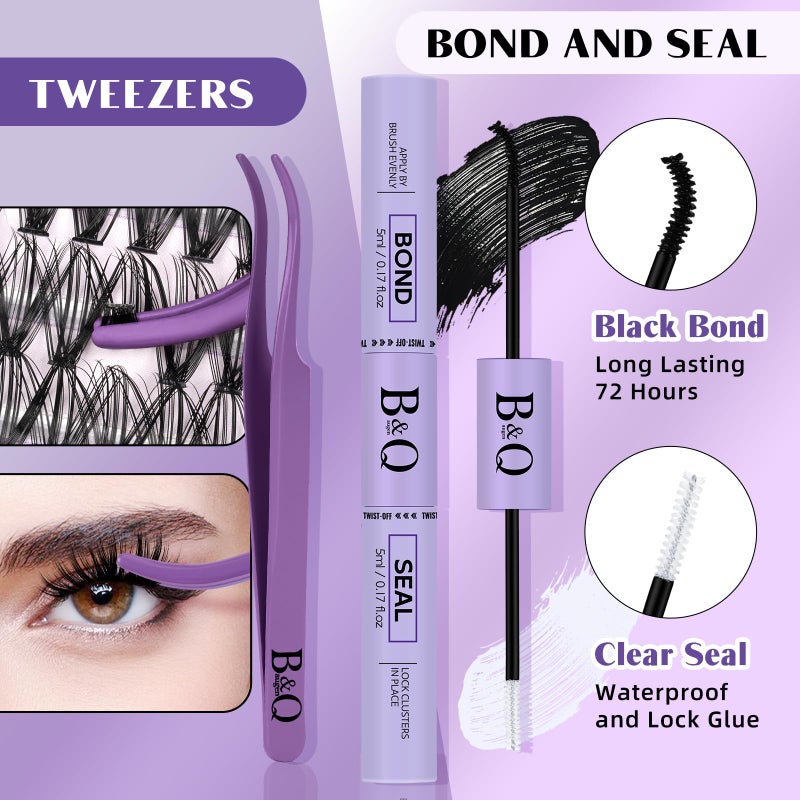 B&qaugen DIY Lash Extension Kit 280pcs Individual Lashes Cluster D Curl Eyelash Extension Kit Lash Clusters with Lash Bond and Seal and Lash Applicator Tool for Self Application (KIT,30D+40D-9-16MIX) - Image 5