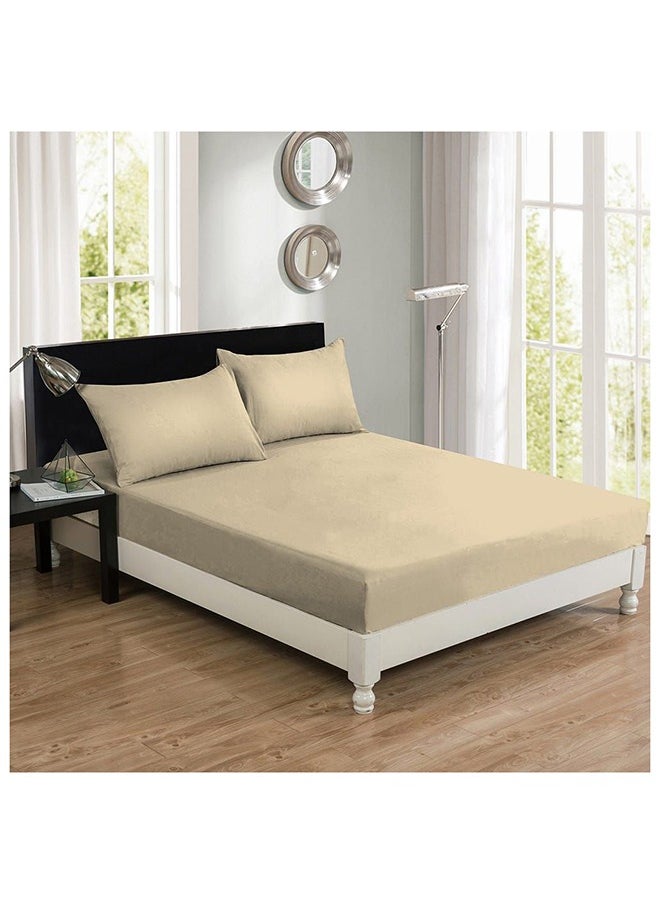 DANUBE HOME Solace 3Piece Super King Duvet Cover Set 100% Cotton 300 Thead Count Quilt Cover And 2 Pillow Cases Comfortable Bedding Set 300 Thread Count For Double Bed Size L 270 X W 220 cm Beige  - Image 1