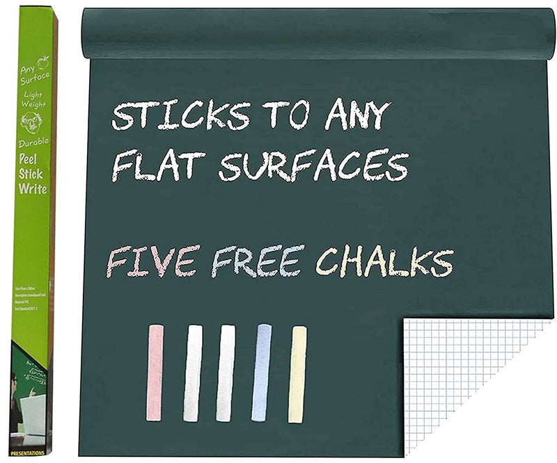 Parssufy Green Board (45X200Cm) Wall Sticker Removable Decal Chalkboard With 5 Chalks For Home School Office College Room Kitchen Kids (Green), Polyvinyl Chloride - Image 1