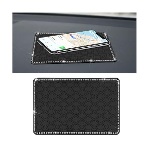 Bittwee Bling Car Dashboard AntiSlip Mat Adhesive Vehicle Dash Rubber Pad Strong Crystal Rhinestone Auto Sticky Gripping Mat for Women Girls Universal for Vehicle SUV Truck and More