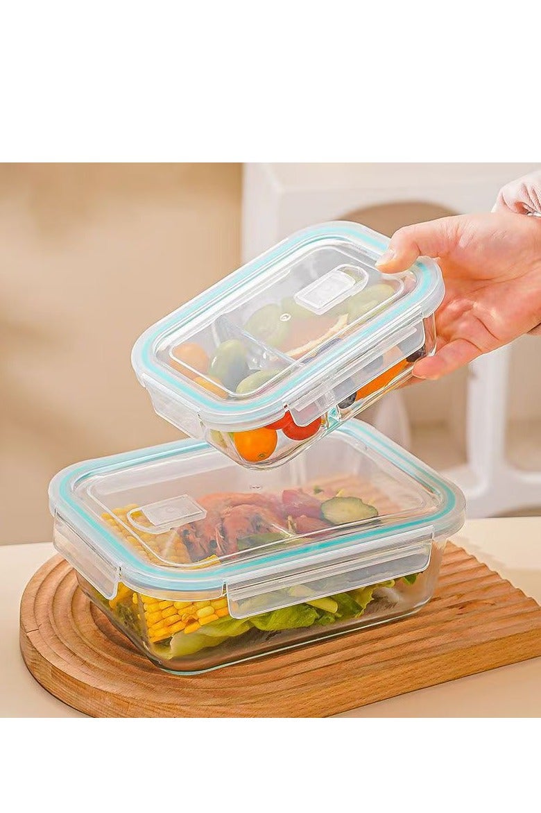 【Separated 960ml】 Heat Resistant Glass Lunch Box High Borosilicate Material Microwave Oven Safe Sealed Food Grade Preservation Container For Adults-Specifications:It Is Clear That The Large Length Is Separated 960ml  - Image 1