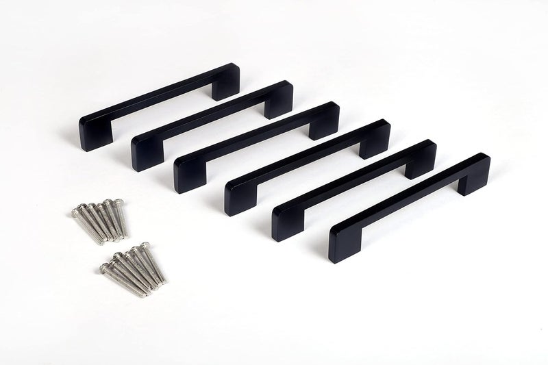 Sky Craft Stainless Steel 5 Inches Kitchen Cabinet Drawer Handles Dark Matt Black Handles Furniture Door Pull Handles Pack of 6 Pcs - Image 1