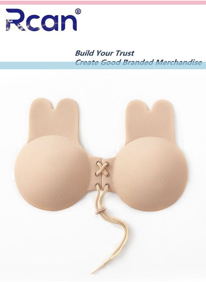 Rcan - Women's Strapless Adhesive Drawstring Bra Invisible Lift Push Up Bra Seamless Edge Adjustable Lingerie Reusable Backless Slip Dress Wedding Dress - Image 1