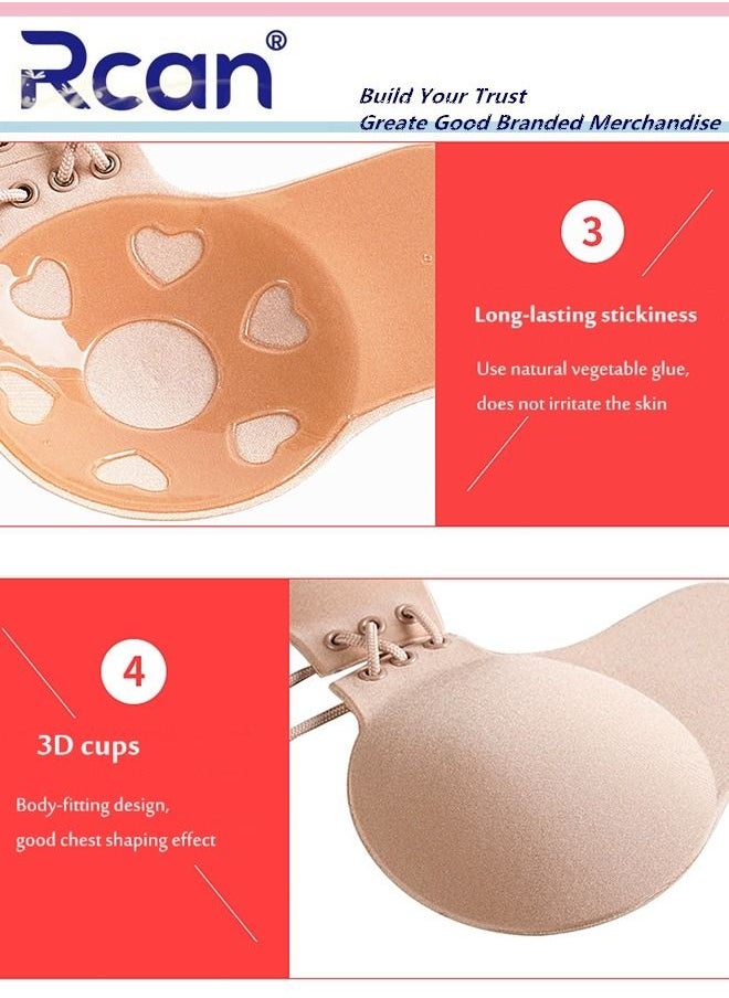 Rcan - Women's Strapless Adhesive Drawstring Bra Invisible Lift Push Up Bra Seamless Edge Adjustable Lingerie Reusable Backless Slip Dress Wedding Dress - Image 1