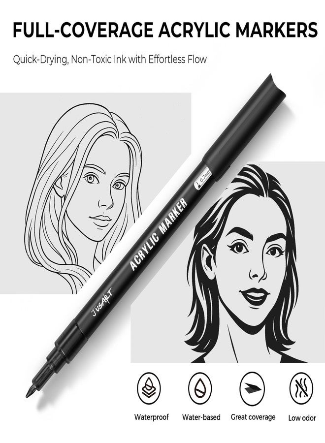 JusArt 3 Pack Black Acrylic Paint Markers, 0.7mm Fine Point Acrylic Paint Pens for Rock Painting, Art Projects, Ceramic, Glass, Wood, Metal, Fabric, DIY Crafts, Ideal Black Paint Pen for Art Supplies - Image 2