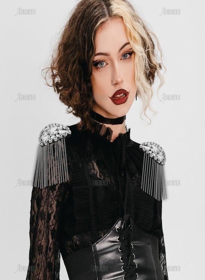 AUEAR, 1 Pair Crystal Beads Shoulder Epaulettes Chain Tassel Blazer Rhinestone Fringe Costume Epaulets Badge Decor (Silver) - Image 5