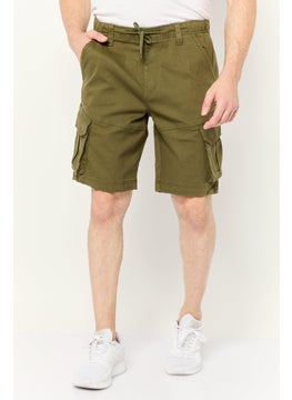 Threadbare Men Plain Cargo Shorts, Dark Olive  - Image 1