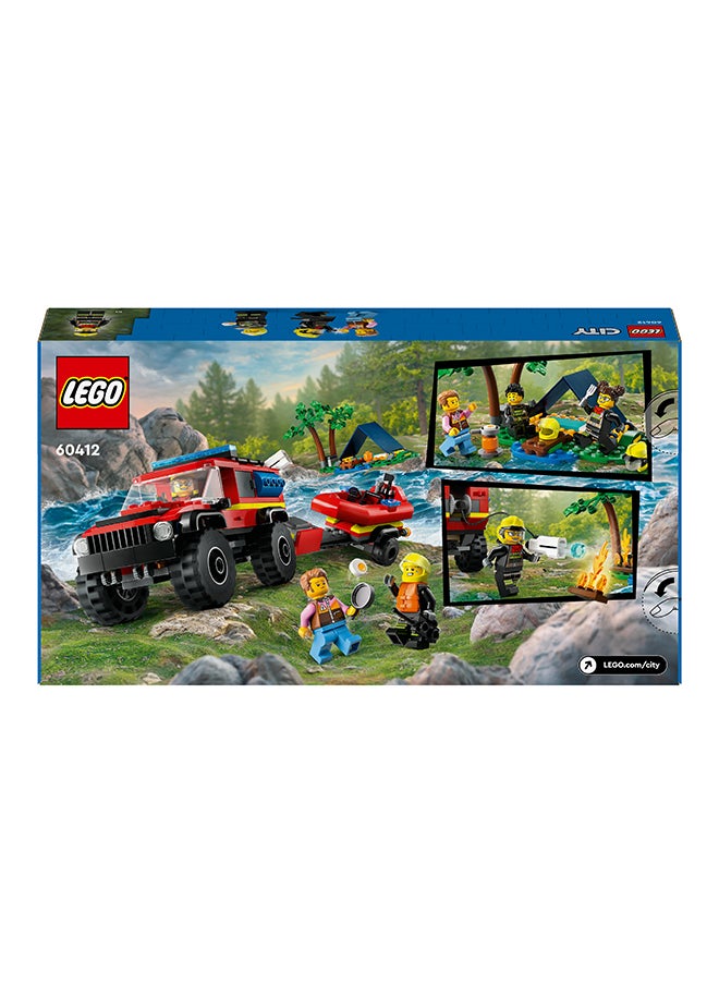 LEGO City 4x4 Fire Engine with Rescue Boat Building Toys for 5 Plus Year Old Boys & Girls, Imaginative Play Set Includes a Dinghy, Trailer, Tent, Camper and 2 Firefighter Minifigures, Gift Idea 60412 (301 pieces)  - Image 3