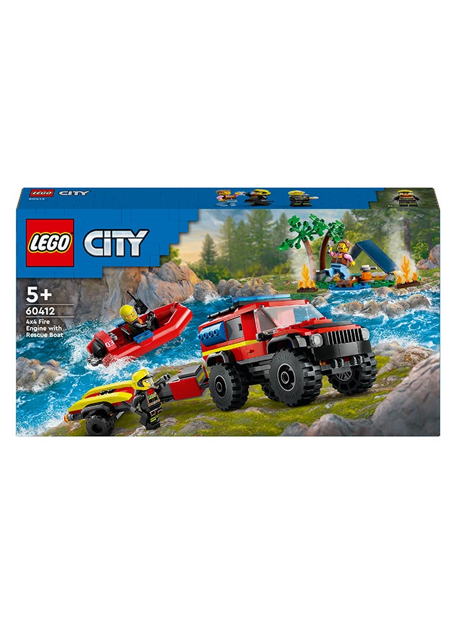 LEGO City 4x4 Fire Engine with Rescue Boat Building Toys for 5 Plus Year Old Boys & Girls, Imaginative Play Set Includes a Dinghy, Trailer, Tent, Camper and 2 Firefighter Minifigures, Gift Idea 60412 (301 pieces)  - Image 2