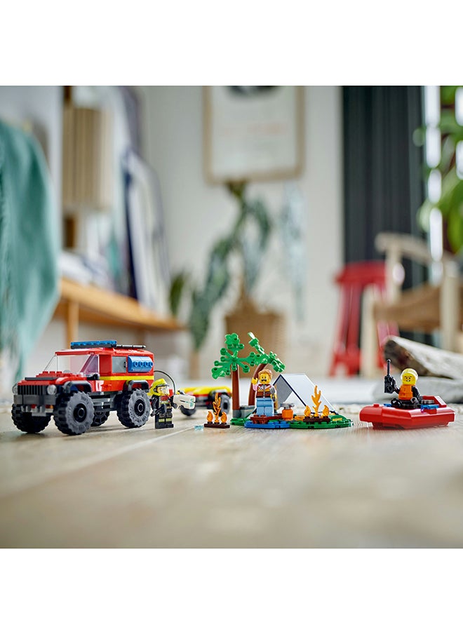 LEGO City 4x4 Fire Engine with Rescue Boat Building Toys for 5 Plus Year Old Boys & Girls, Imaginative Play Set Includes a Dinghy, Trailer, Tent, Camper and 2 Firefighter Minifigures, Gift Idea 60412 (301 pieces)  - Image 5