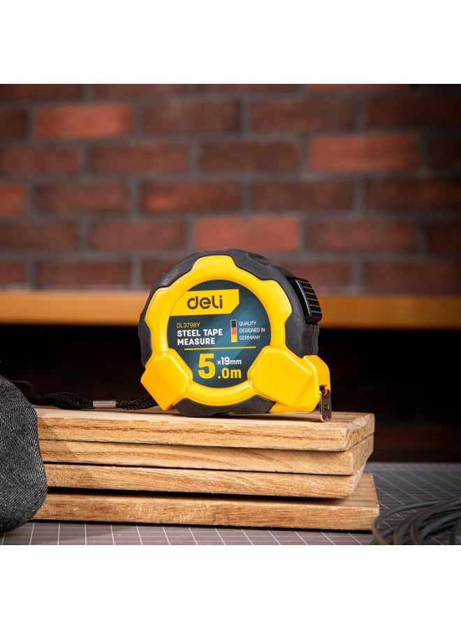 Deli DL3796Y Self-Locking Measuring Tape 5m x 19mm - ABS Case with Automatic Lock - Professional Retractable Tape Measure - Image 5