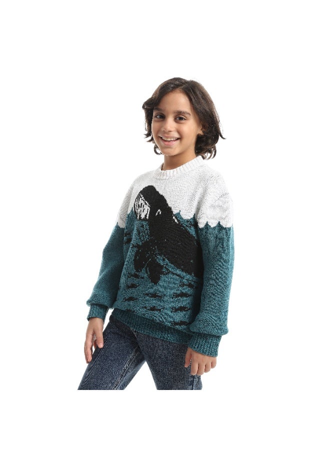 سيزار بلوفر صوف اولادي بتصميم صورة  دولفين - Image 2