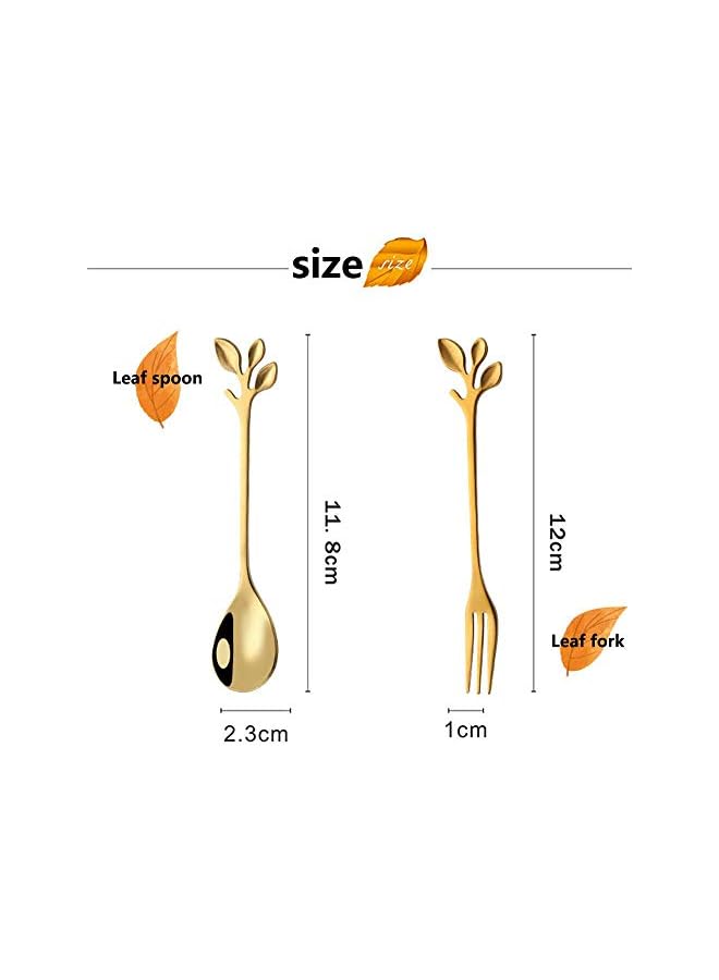 S-TOP Stainless Steel Gold Leaf Coffee Spoon Appetizer FoCreative Tableware Dessert Spoons, Stirring, Mixing, Sugar, Stir, Ice Cream, Fruit, Cake, Teaspoon Set 10 Piece - Image 3