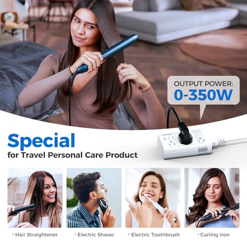 DOACE 220V to 110V Converter for European Travel - 350W 7 in 1 Voltage Converter US to Europe with 3AC, 2QC+2PD for Using U.S. Devices Abroad - Hair Straightener Shaver Toothbrush Laptop Camera Phone - Image 3
