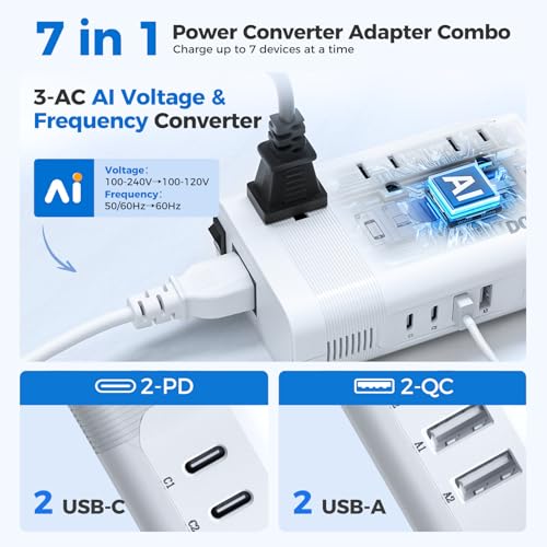 DOACE 220V to 110V Converter for European Travel - 350W 7 in 1 Voltage Converter US to Europe with 3AC, 2QC+2PD for Using U.S. Devices Abroad - Hair Straightener Shaver Toothbrush Laptop Camera Phone - Image 4