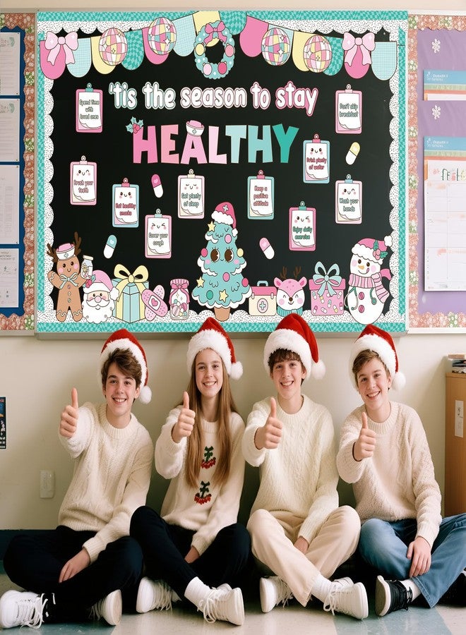Funrous Winter Bulletin Board Decorations Set - Winter Health Classroom Decor School Nurse Bulletin Boards Healthy Habits Paper Cutouts for Christmas January Pastel Retro Groovy Office Decor Supplies - Image 4