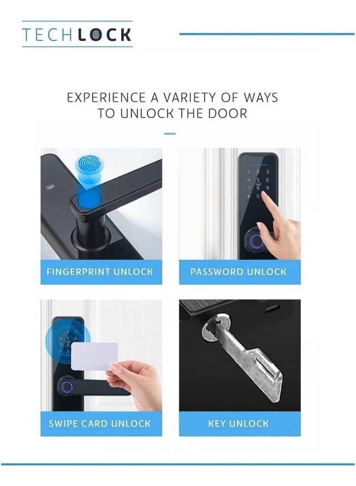 TDOO Electronic Fingerprint Door Lock, Unlock with Fingerprint, Code, Card,Key.Unlock Smart Digital Handle Lock for Tuya (4585 Mortise) - Image 4